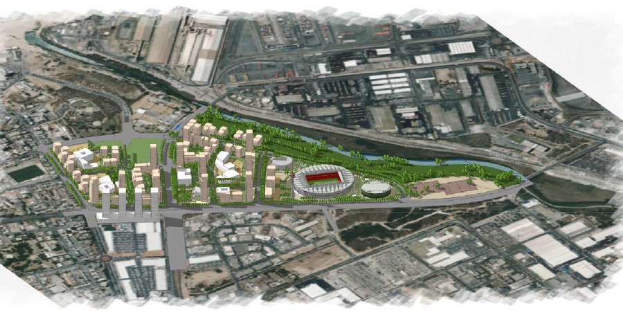 הדמיית אצטדיון ורובע פארק נחל לכיש - ארי כהן אדריכלות ובינוי ערים