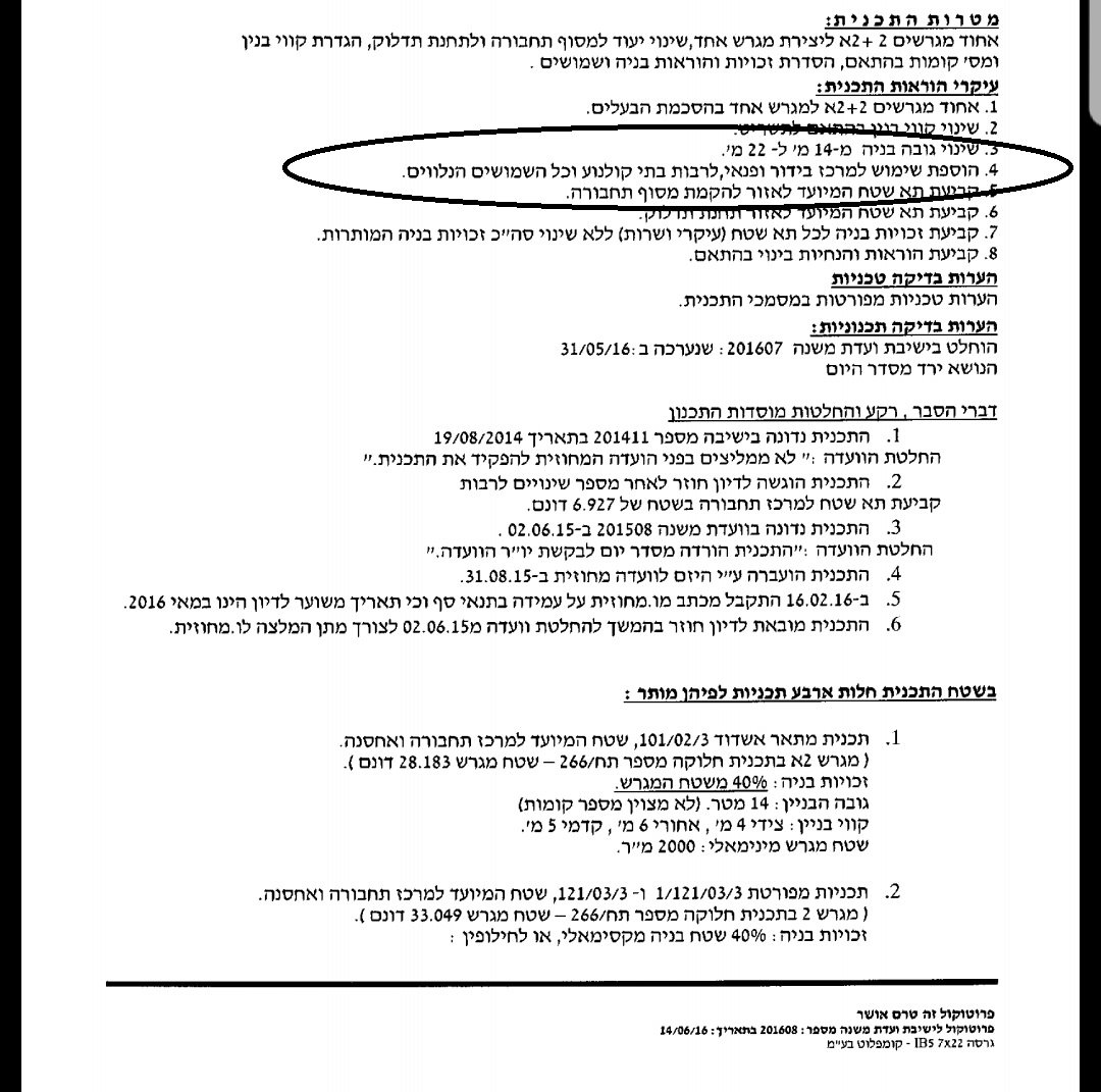 תיאור התכנית שנדחתה בועדה המקומית