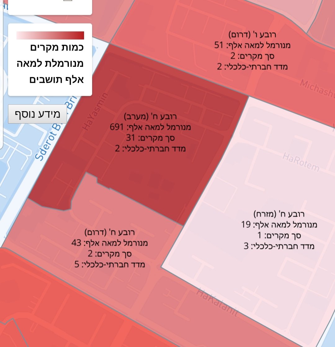 נתוני התחלואה ברובע ח', כפי שמופיעים במפה. צילום מסך