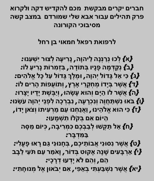 מתפללים לרפואת רפאל חמאוי